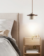 TravaroAtlas: Modern Travertine Pendant Light made of Natural Stone with Walnut Wood Detail & Warm White LED Light – for Dining Room & Living Room