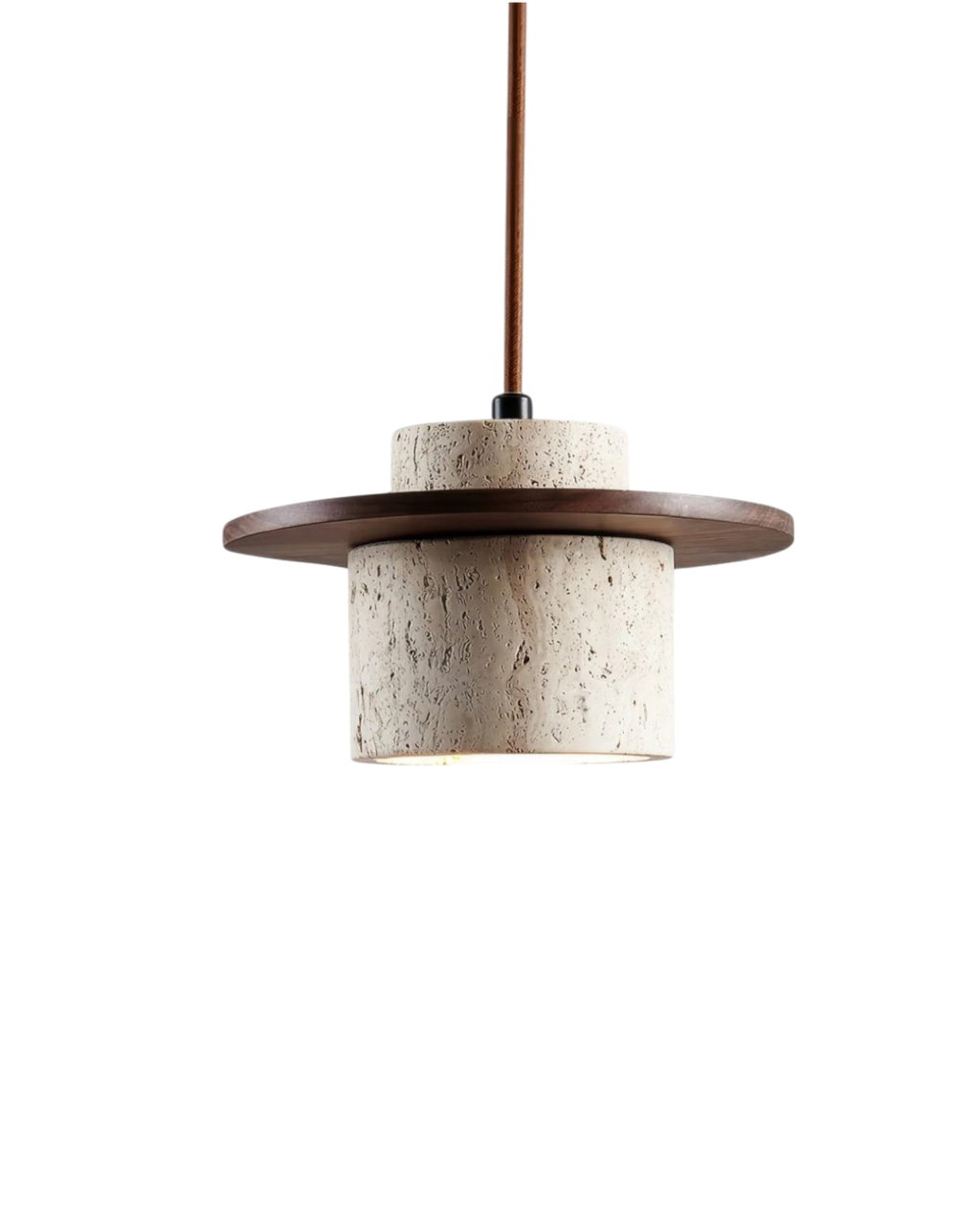 TravaroAtlas: Modern Travertine Pendant Light made of Natural Stone with Walnut Wood Detail & Warm White LED Light – for Dining Room & Living Room