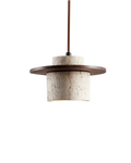 TravaroAtlas: Modern Travertine Pendant Light made of Natural Stone with Walnut Wood Detail & Warm White LED Light – for Dining Room & Living Room