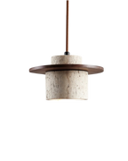 TravaroAtlas: Modern Travertine Pendant Light made of Natural Stone with Walnut Wood Detail & Warm White LED Light – for Dining Room & Living Room