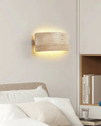 TravéaLume: Modern Travertine Wall Lamp Made of Natural Stone with Warm White LED Light & IP65 – for Indoor & Outdoor Use