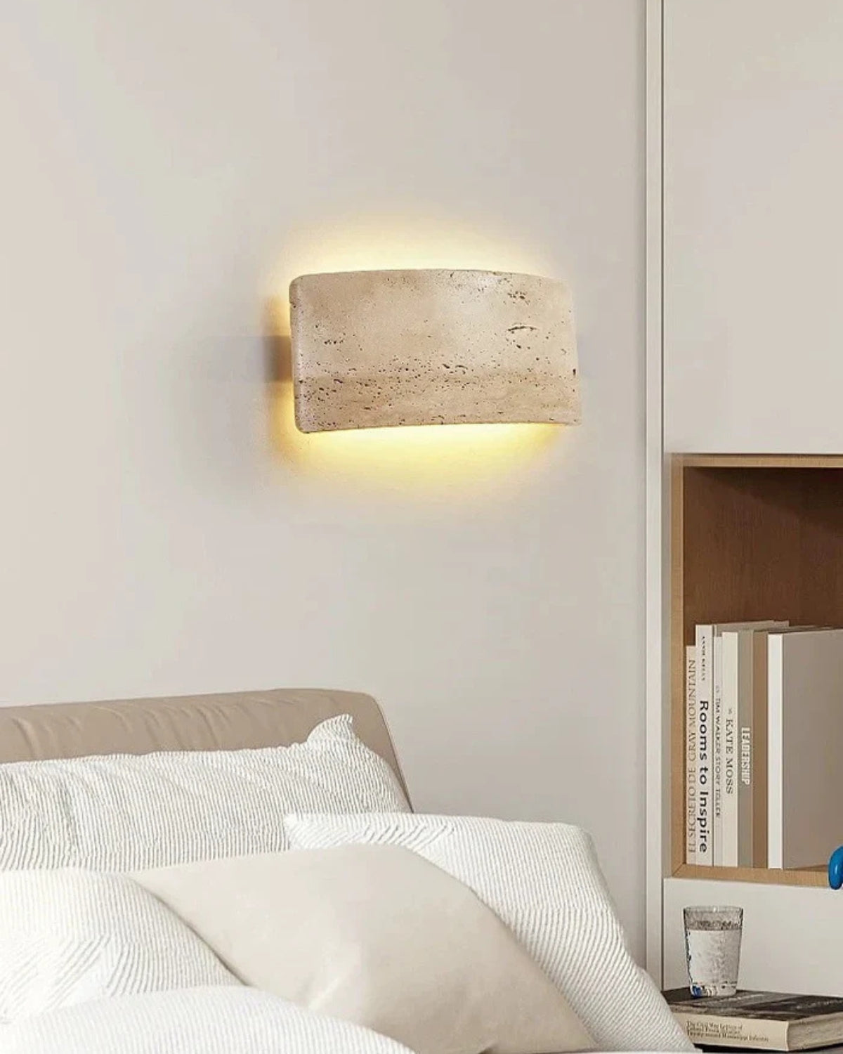 TravéaLume: Modern Travertine Wall Lamp Made of Natural Stone with Warm White LED Light & IP65 – for Indoor & Outdoor Use