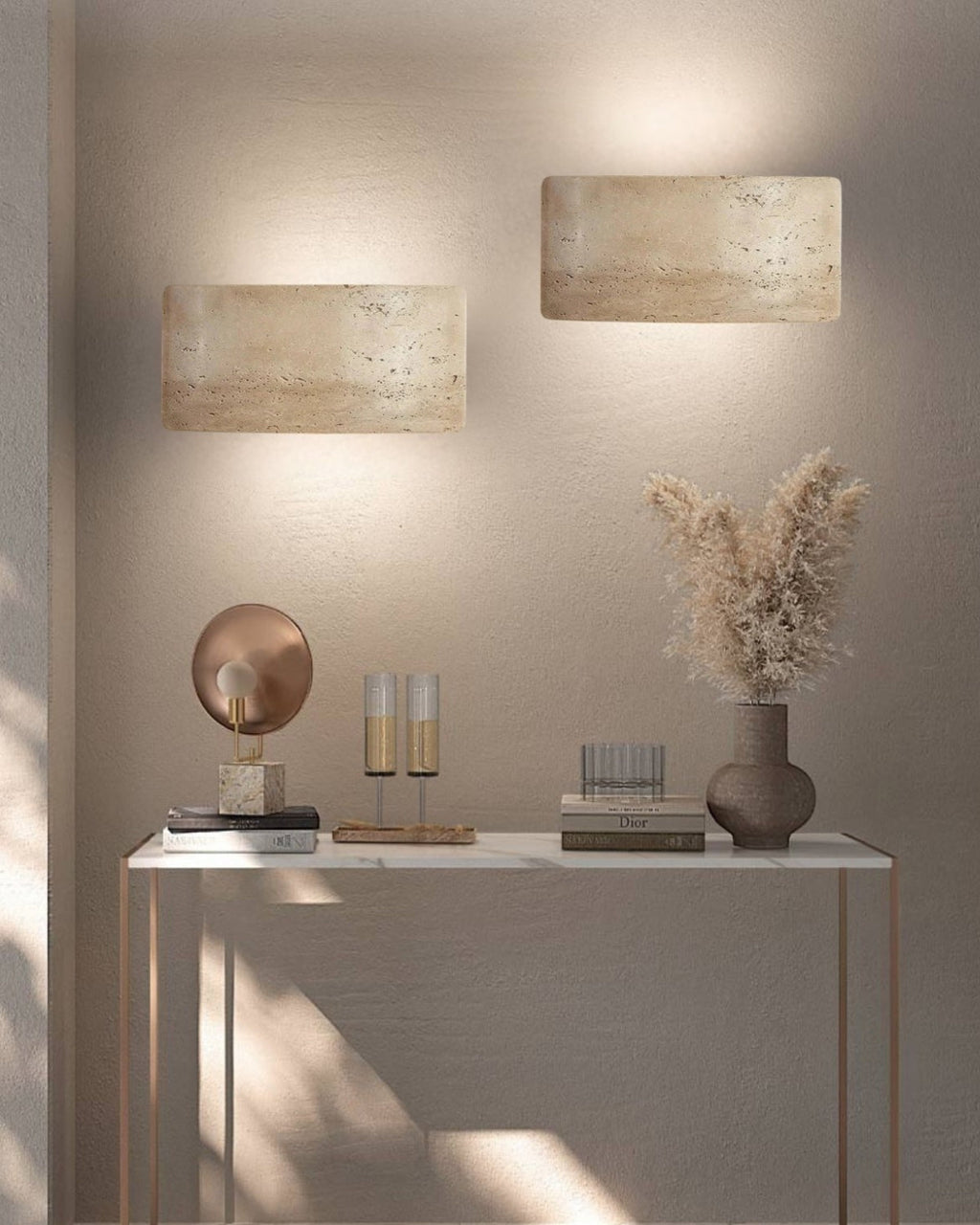 TravéaLume: Modern Travertine Wall Lamp Made of Natural Stone with Warm White LED Light & IP65 – for Indoor & Outdoor Use