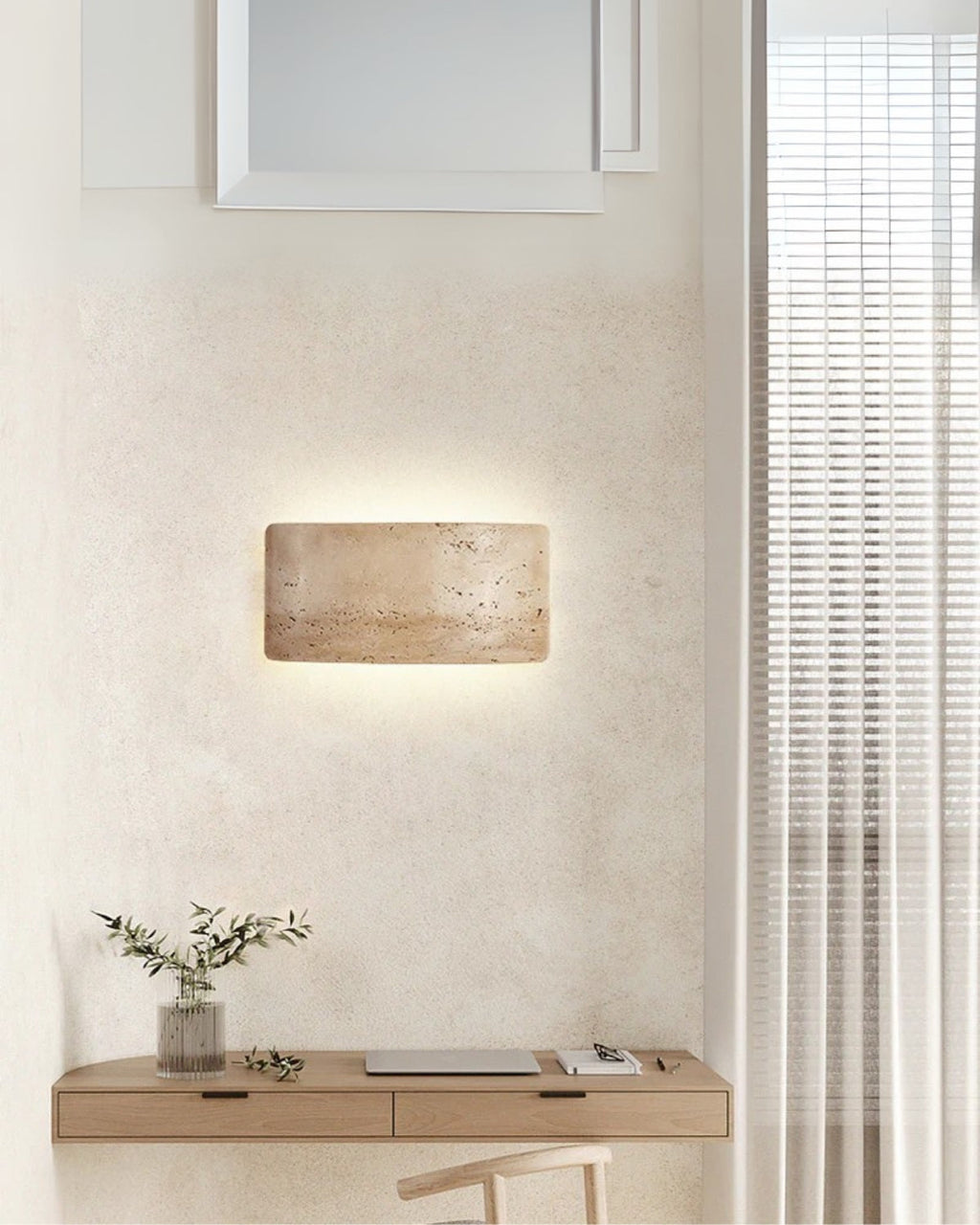 TravéaLume: Modern Travertine Wall Lamp Made of Natural Stone with Warm White LED Light & IP65 – for Indoor & Outdoor Use