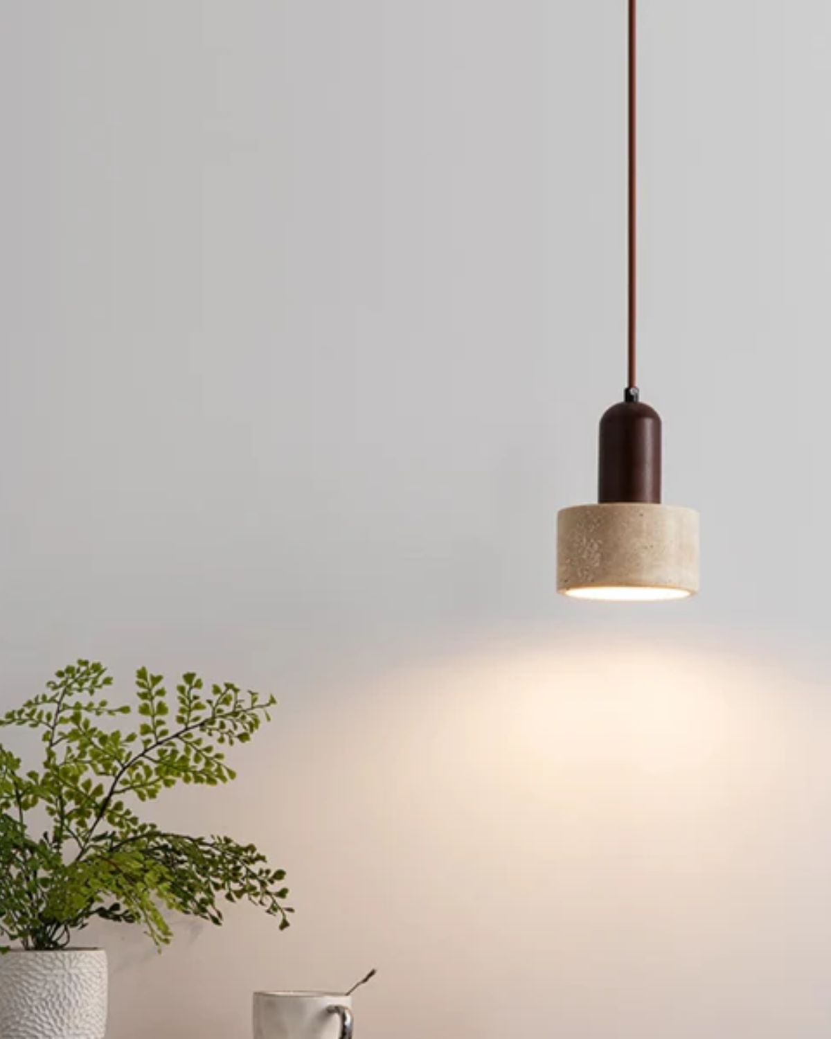 TravertineLight: Pendant Lamp Design – luxurious natural stone lamp with modern shape, for living room & dining room