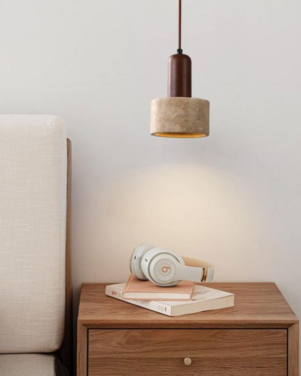 TravertineLight: Pendant Lamp Design – luxurious natural stone lamp with modern shape, for living room & dining room