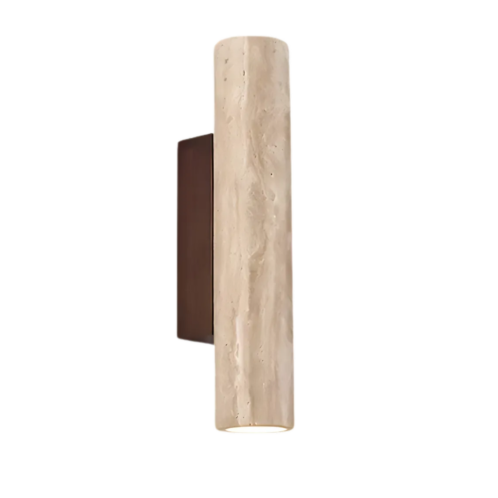 TravinoLux: Modern Wall Lamp Cylinder Made of Travertine Marble & Wood, LED 2-Bulb – for Living Room & Hallway