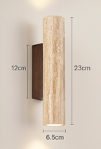 TravinoLux: Modern Wall Lamp Cylinder Made of Travertine Marble & Wood, LED 2-Bulb – for Living Room & Hallway