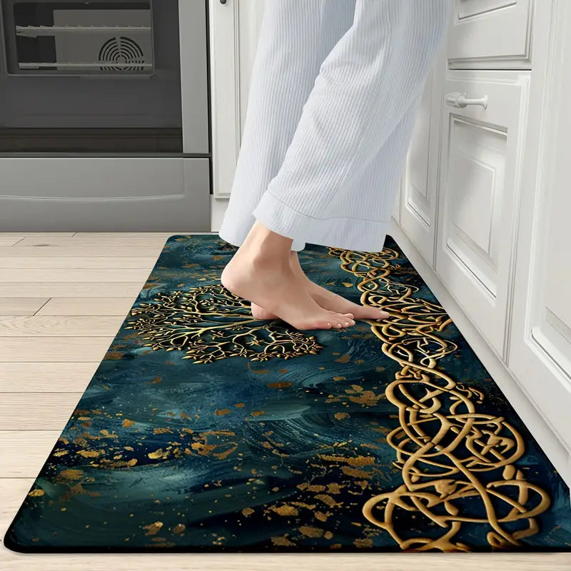 Floor Mat Polyester Rubber Backing Tree of Life Pattern Multiple Sizes
