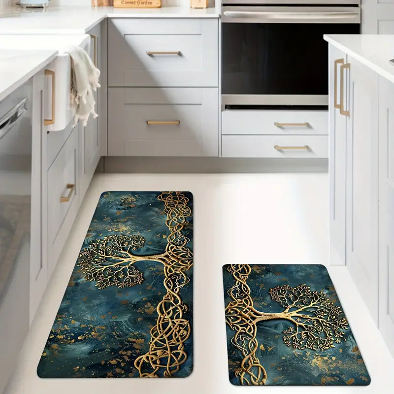 Floor Mat Polyester Rubber Backing Tree of Life Pattern Multiple Sizes