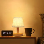 Nightstand Table Lamp, Solid Wood Base, Pleated Fabric Shade, 3W LED