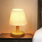 Nightstand Table Lamp, Solid Wood Base, Pleated Fabric Shade, 3W LED