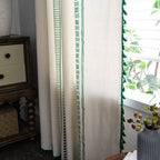 TribeEleganz: Curtains in Boho Style with Green Stripes & Tassels – Charming for Sleeping Areas