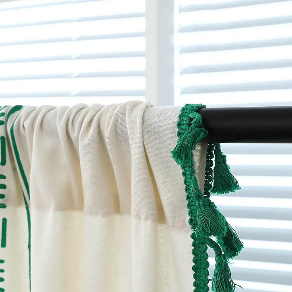 TribeEleganz: Curtains in Boho Style with Green Stripes & Tassels – Charming for Sleeping Areas