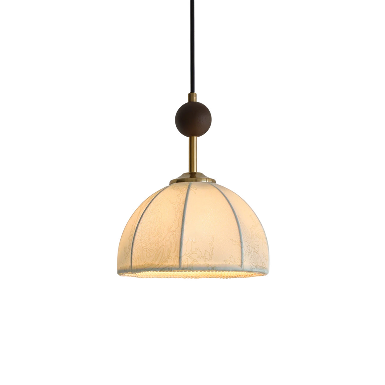 Retro Wood & White Fabric Shade Pendant Light