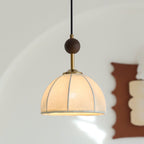 Retro Wood & White Fabric Shade Pendant Light