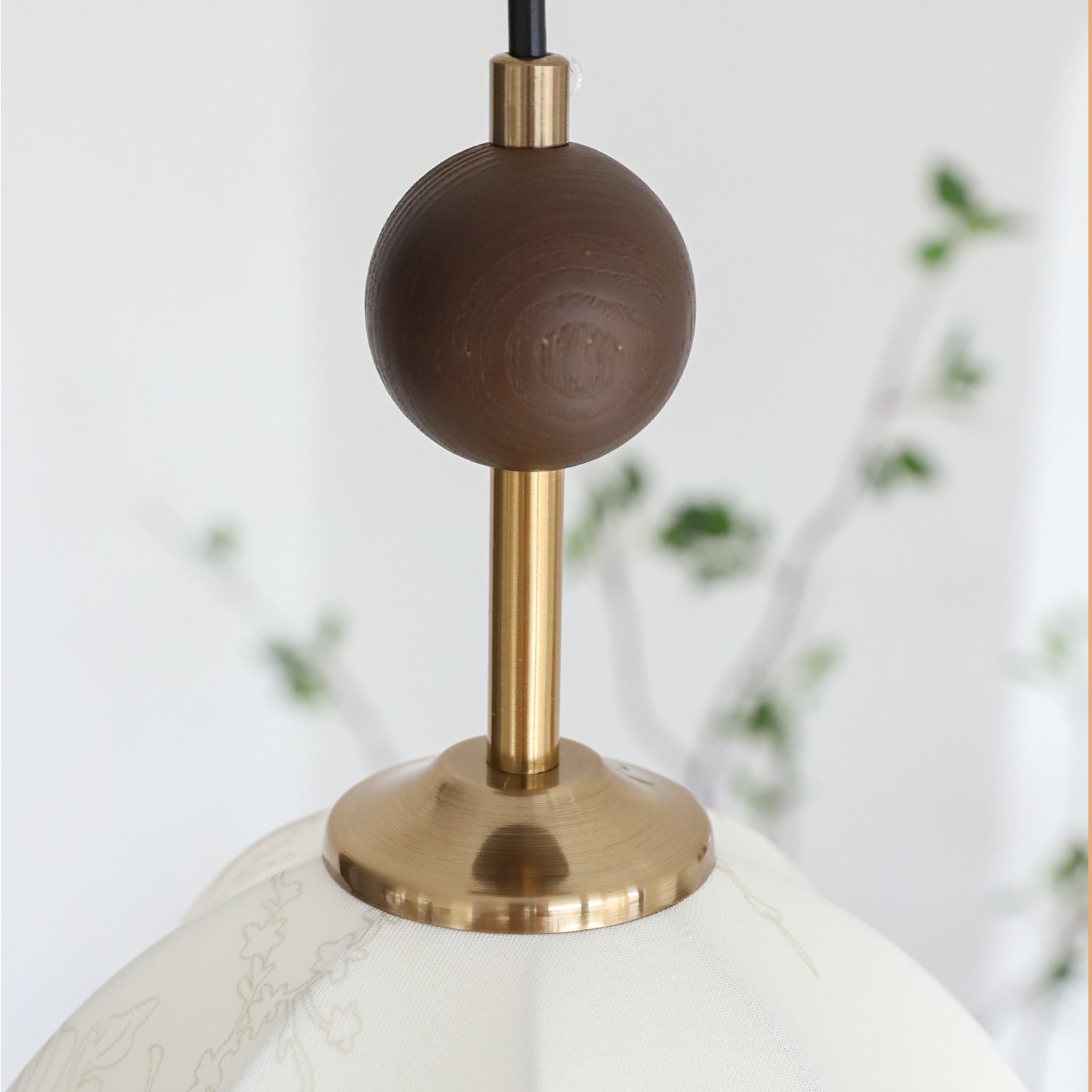 Retro Wood & White Fabric Shade Pendant Light
