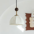 Retro Wood & White Fabric Shade Pendant Light