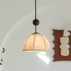 Retro Wood & White Fabric Shade Pendant Light