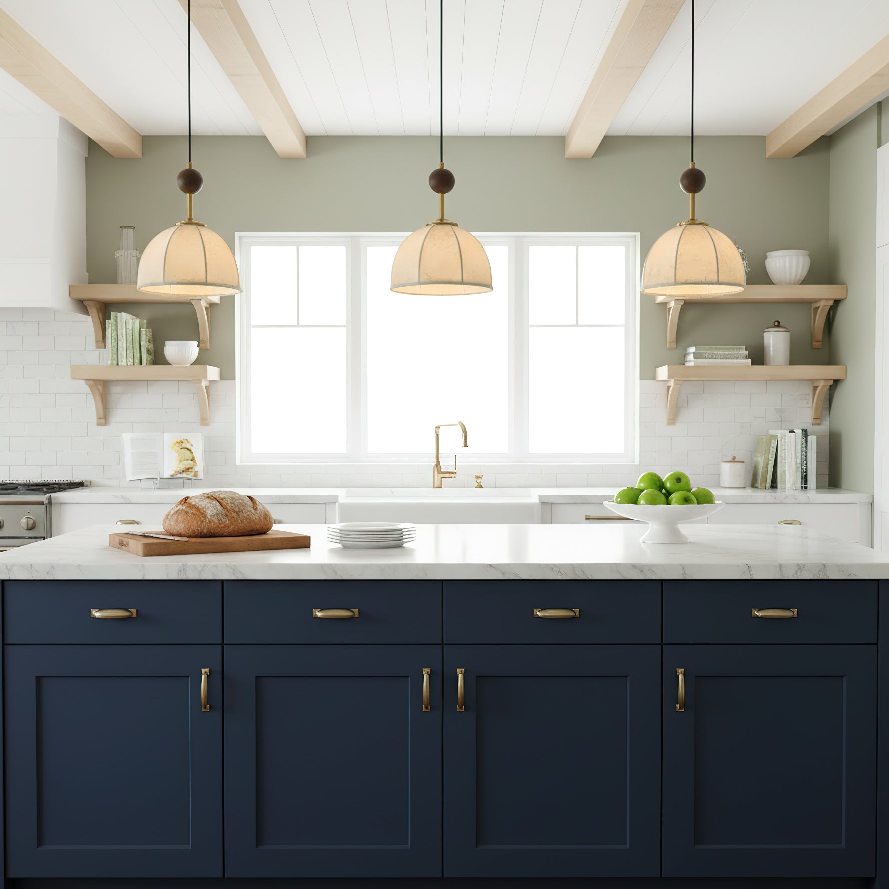 Retro Wood & White Fabric Shade Pendant Light