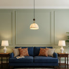 Retro Wood & White Fabric Shade Pendant Light