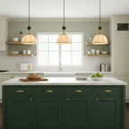 Retro Wood & White Fabric Shade Pendant Light