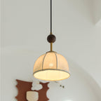 Retro Wood & White Fabric Shade Pendant Light