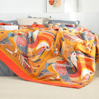 TropicaLoom: Cotton Blanket with Tropical Toucan Pattern and Light Texture – for Sofa and Bedroom