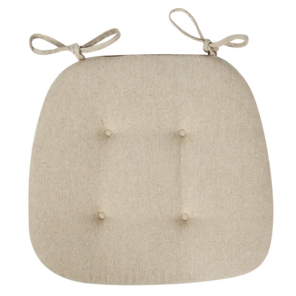 Tufted Chair Cushion, Cotton Linen Cover, Polyester Fill, Tie Straps