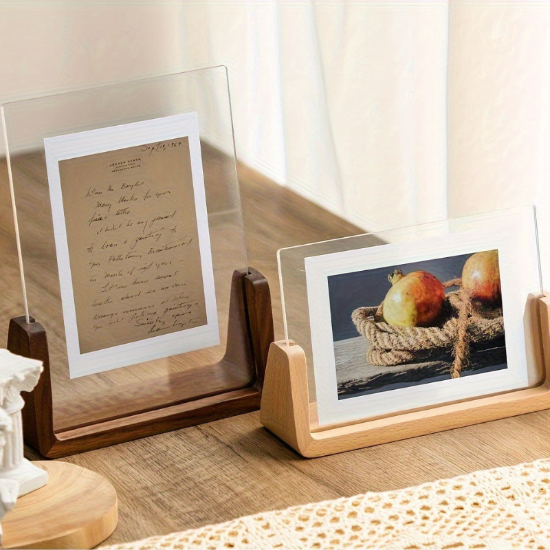 U Shaped Acrylic Photo Frame Wood Base Tabletop Display
