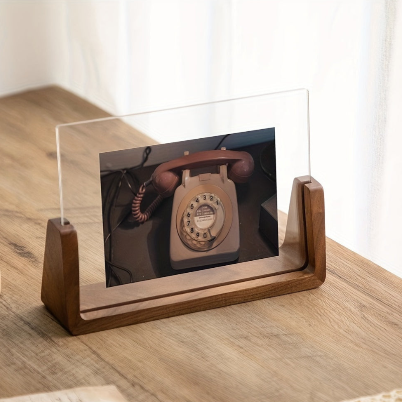 U Shaped Acrylic Photo Frame Wood Base Tabletop Display