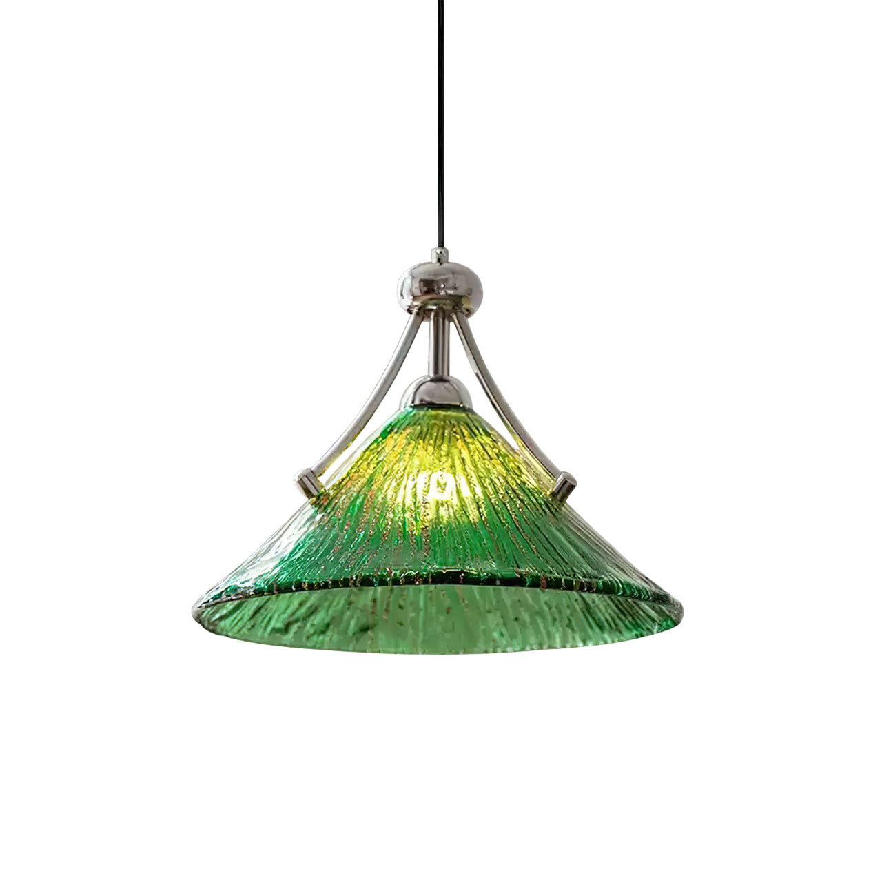Emerald Green Glass Dome Pendant with Iron Frame