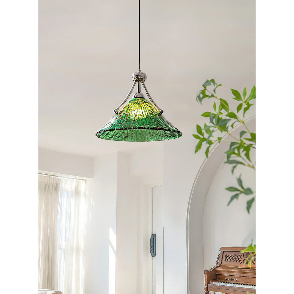 Emerald Green Glass Dome Pendant with Iron Frame