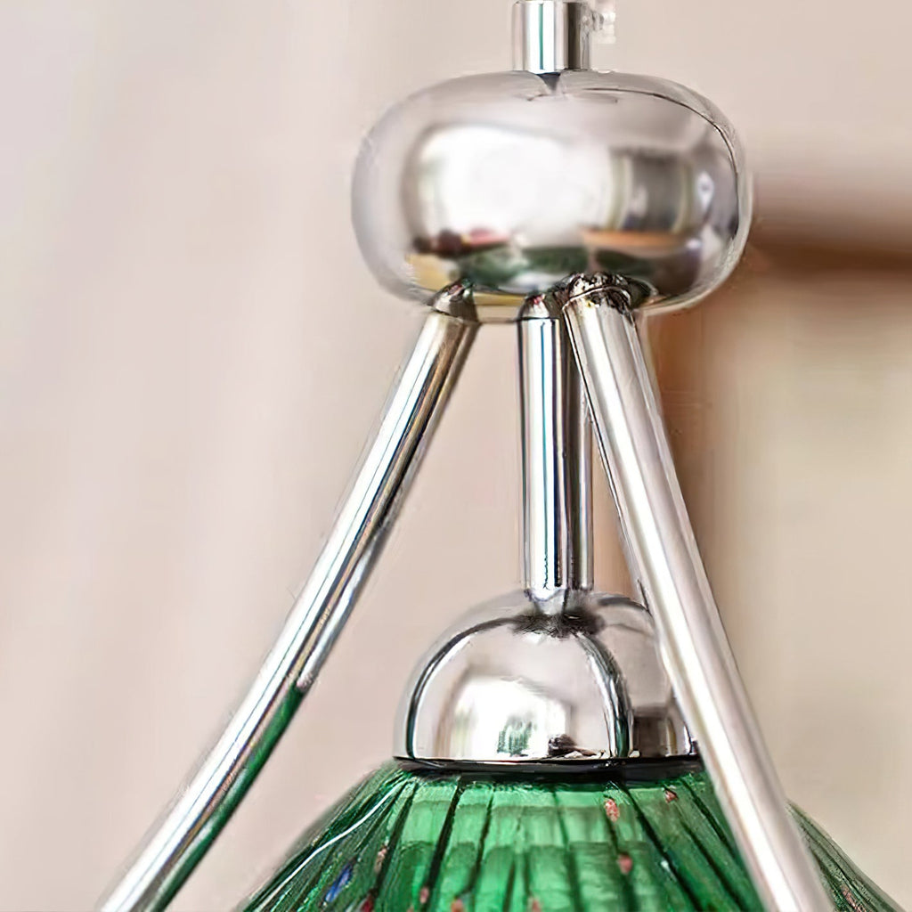 Emerald Green Glass Dome Pendant with Iron Frame