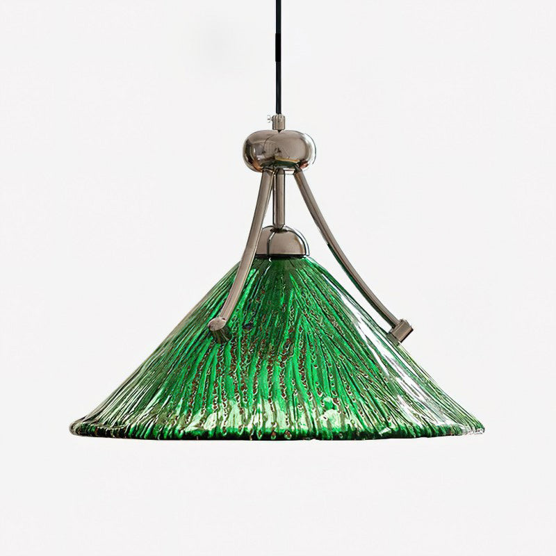 Emerald Green Glass Dome Pendant with Iron Frame