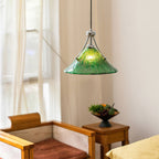 Emerald Green Glass Dome Pendant with Iron Frame