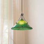 Emerald Green Glass Dome Pendant with Iron Frame
