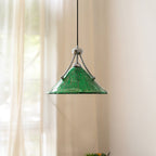 Emerald Green Glass Dome Pendant with Iron Frame