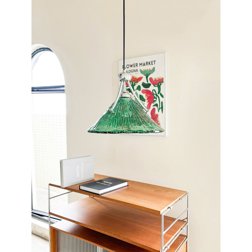 Emerald Green Glass Dome Pendant with Iron Frame