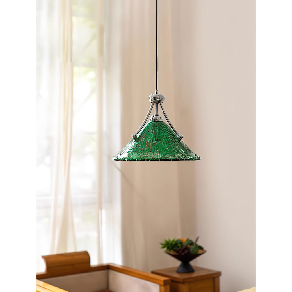 Emerald Green Glass Dome Pendant with Iron Frame