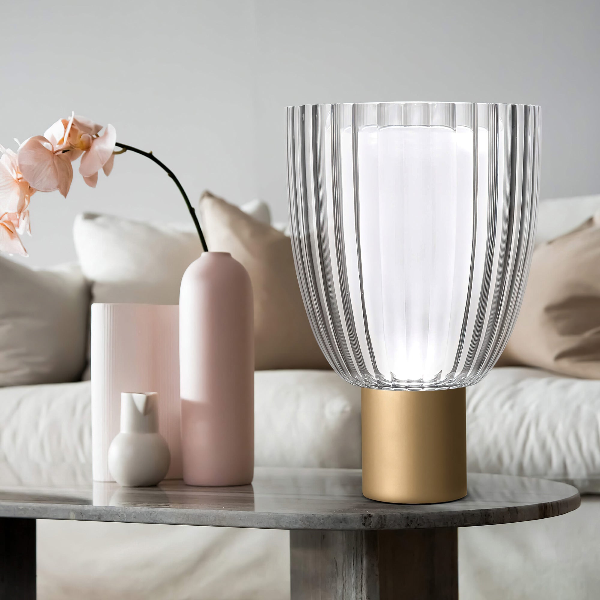 Modern Gold Metal & Glass Table Lamp