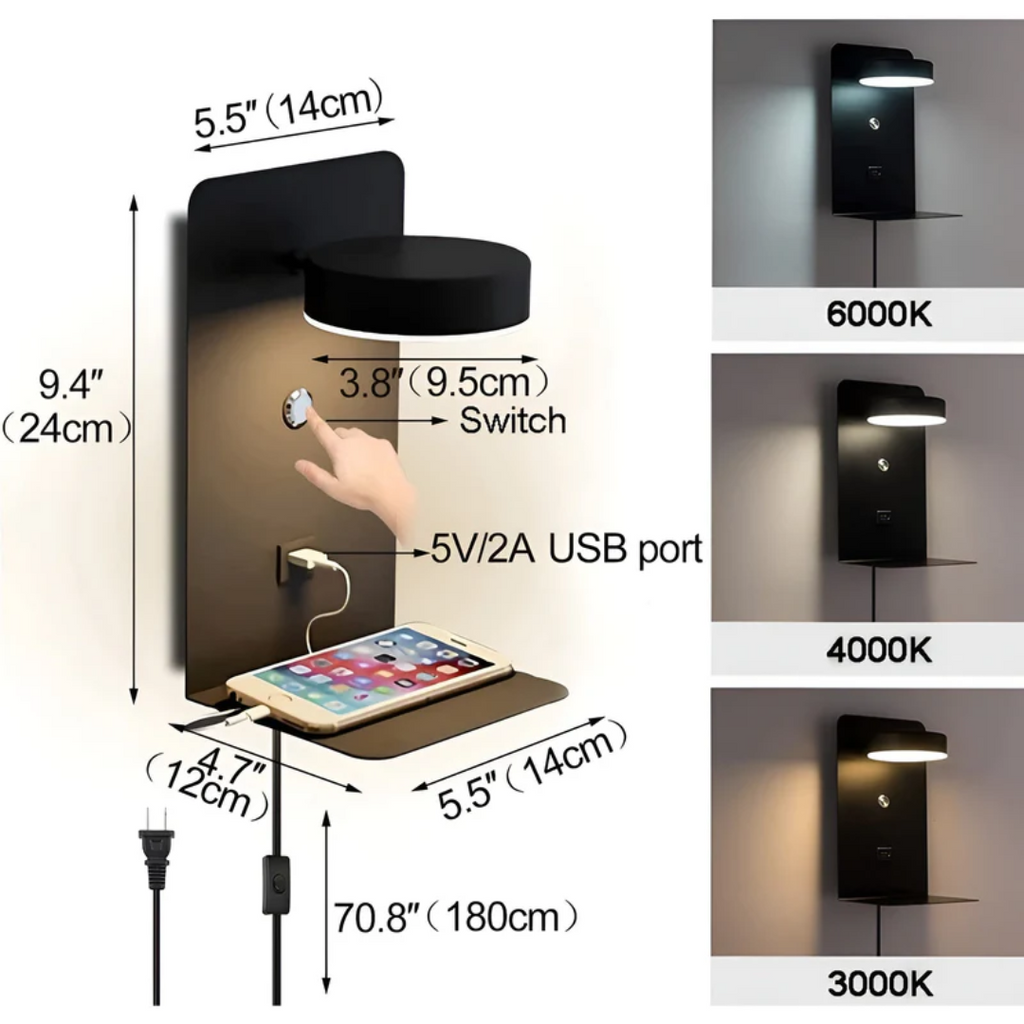 Fino LED Wandlamp | Geïntegreerde USB Poort, Minimalistisch Design
