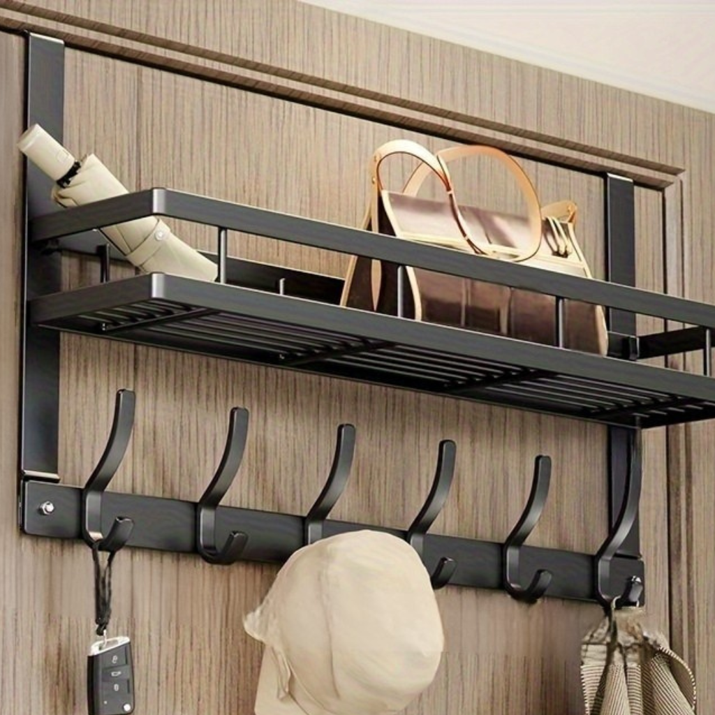 Urban Hanging: Clothes Rack Door Shelf – Modern Metal Design, Polished & Space-Saving for Hallway, Bedroom & Bathroom