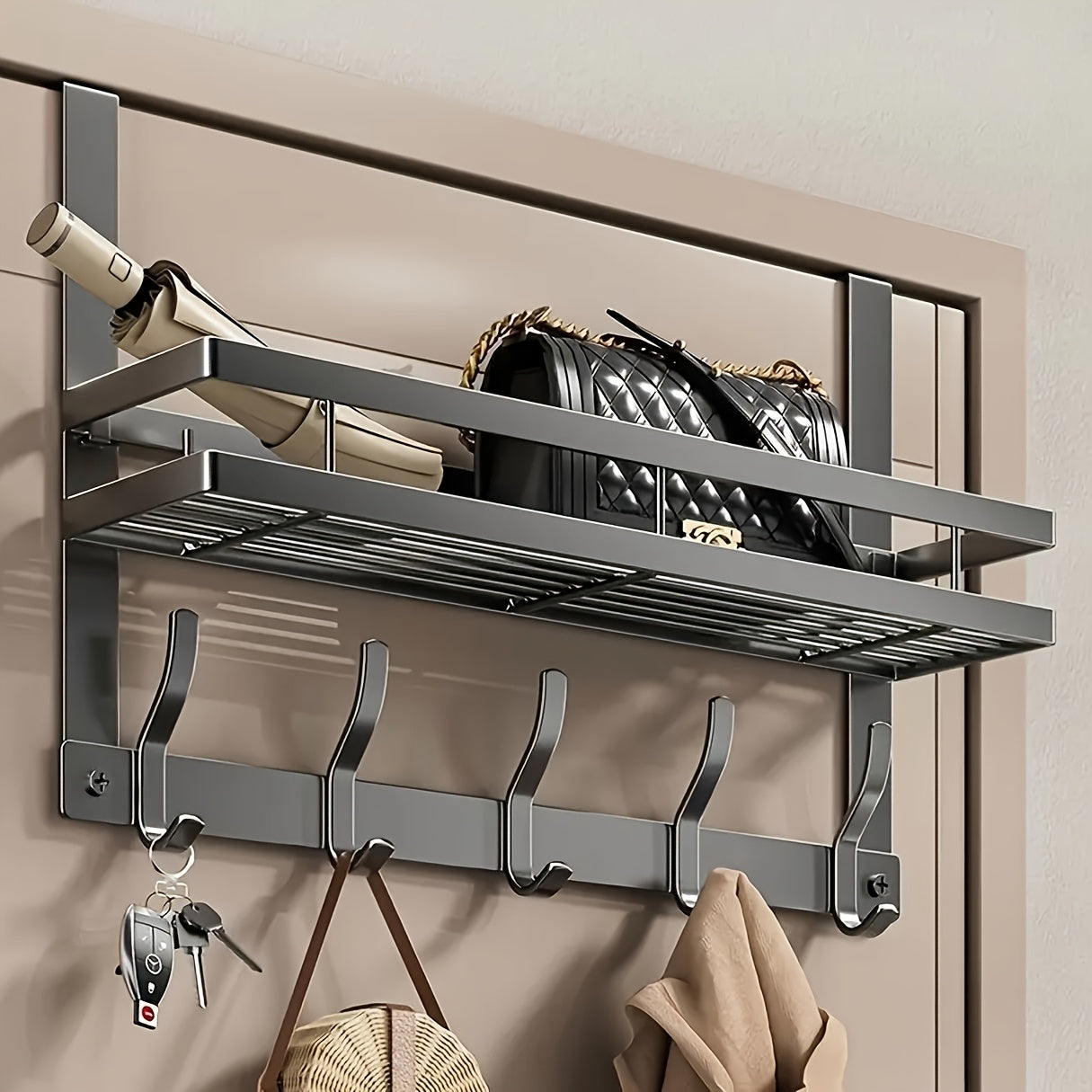 Urban Hanging: Clothes Rack Door Shelf – Modern Metal Design, Polished & Space-Saving for Hallway, Bedroom & Bathroom