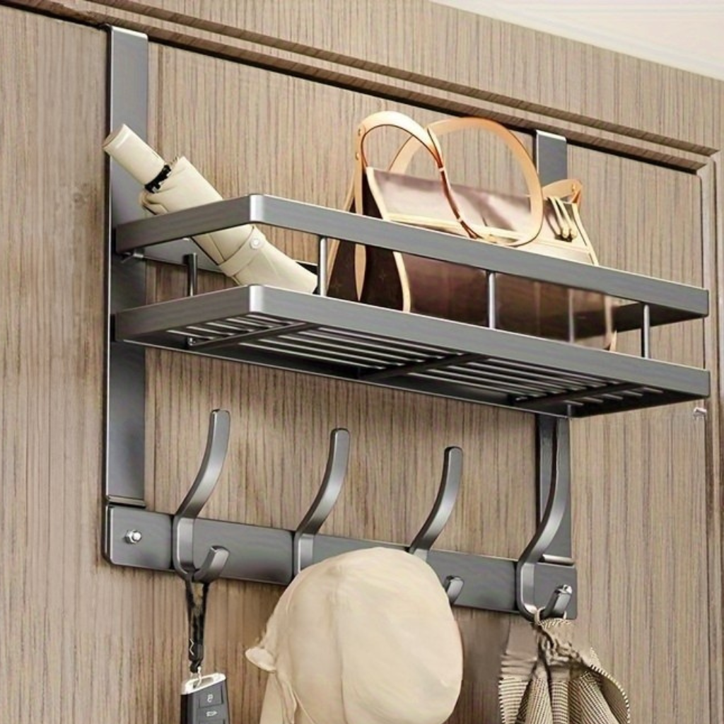 Urban Hanging: Clothes Rack Door Shelf – Modern Metal Design, Polished & Space-Saving for Hallway, Bedroom & Bathroom