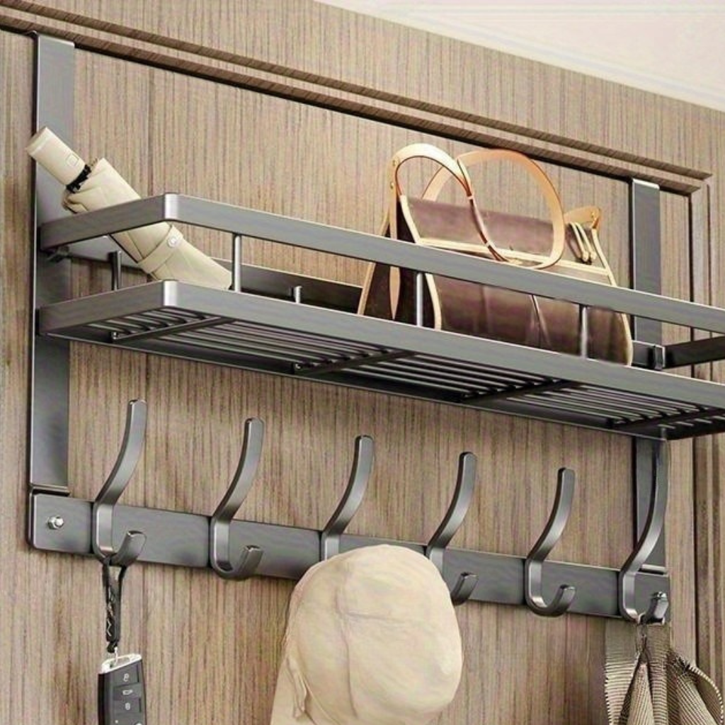 Urban Hanging: Clothes Rack Door Shelf – Modern Metal Design, Polished & Space-Saving for Hallway, Bedroom & Bathroom