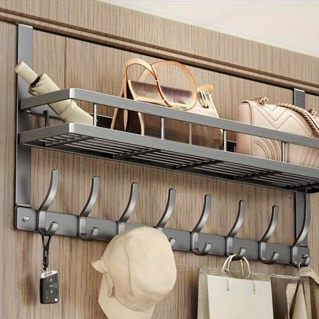 Urban Hanging: Clothes Rack Door Shelf – Modern Metal Design, Polished & Space-Saving for Hallway, Bedroom & Bathroom