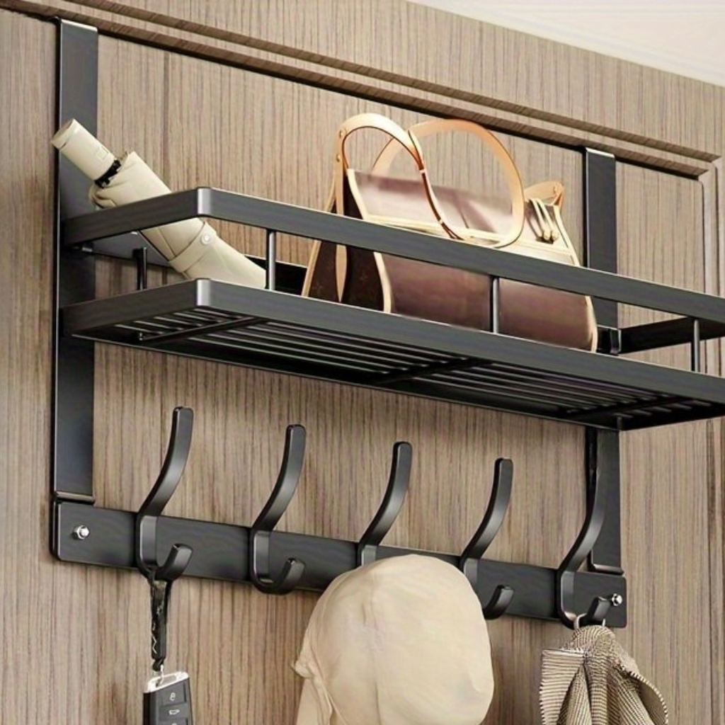 Urban Hanging: Clothes Rack Door Shelf – Modern Metal Design, Polished & Space-Saving for Hallway, Bedroom & Bathroom