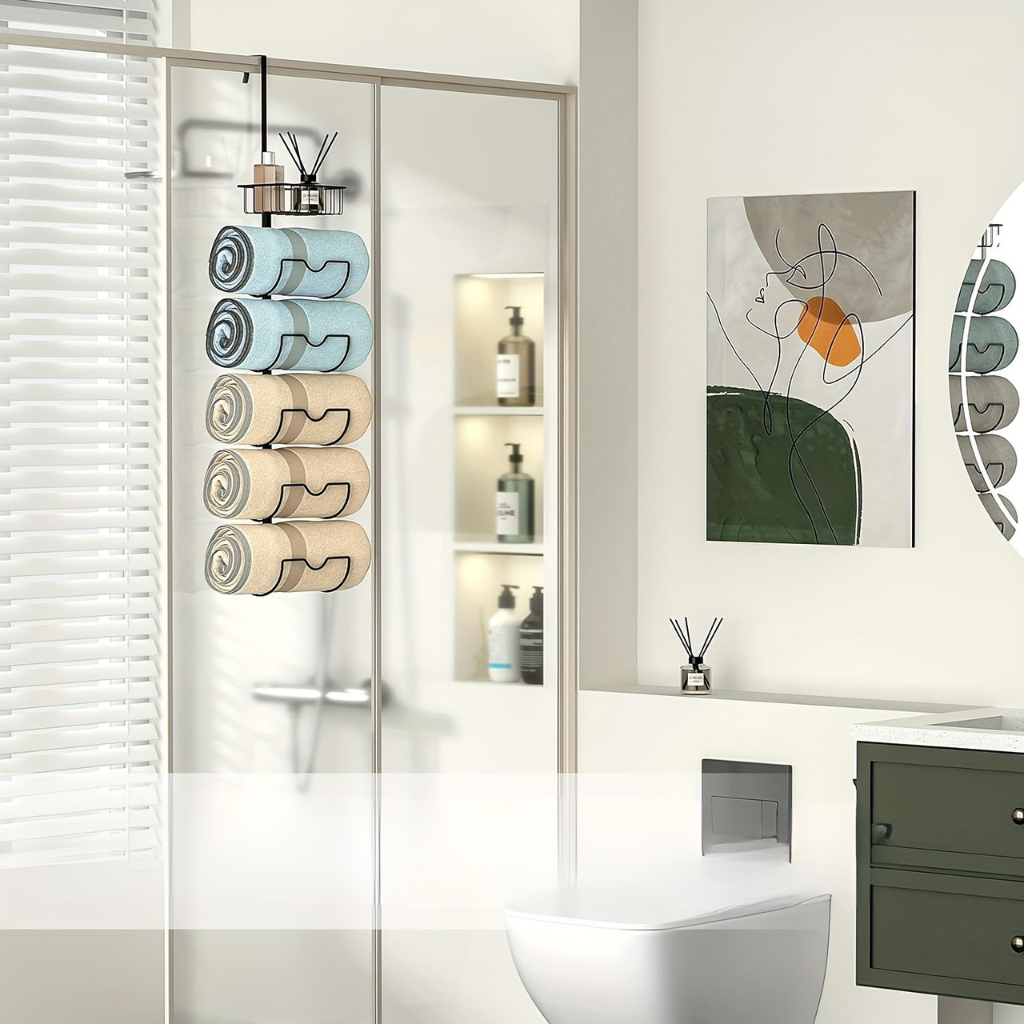 UrbanGestell: Towel Holder Bathroom – multifunctional door holder made of metal, adjustable & space-saving for towels & accessories