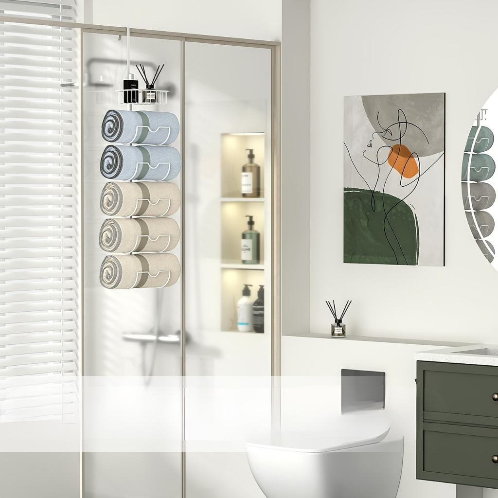 UrbanGestell: Towel Holder Bathroom – multifunctional door holder made of metal, adjustable & space-saving for towels & accessories